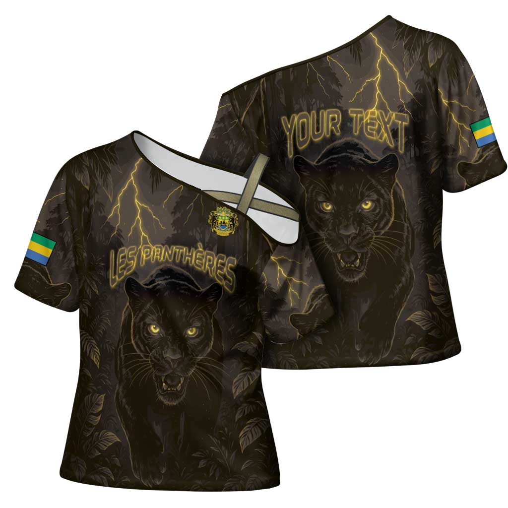 Custom Gabon Football Cross Shoulder Shirt Black Panther Thunder - African Pride