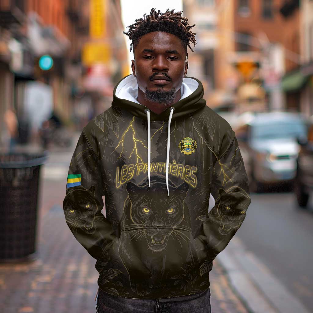 Custom Gabon Football Hoodie Black Panther Thunder - African Pride