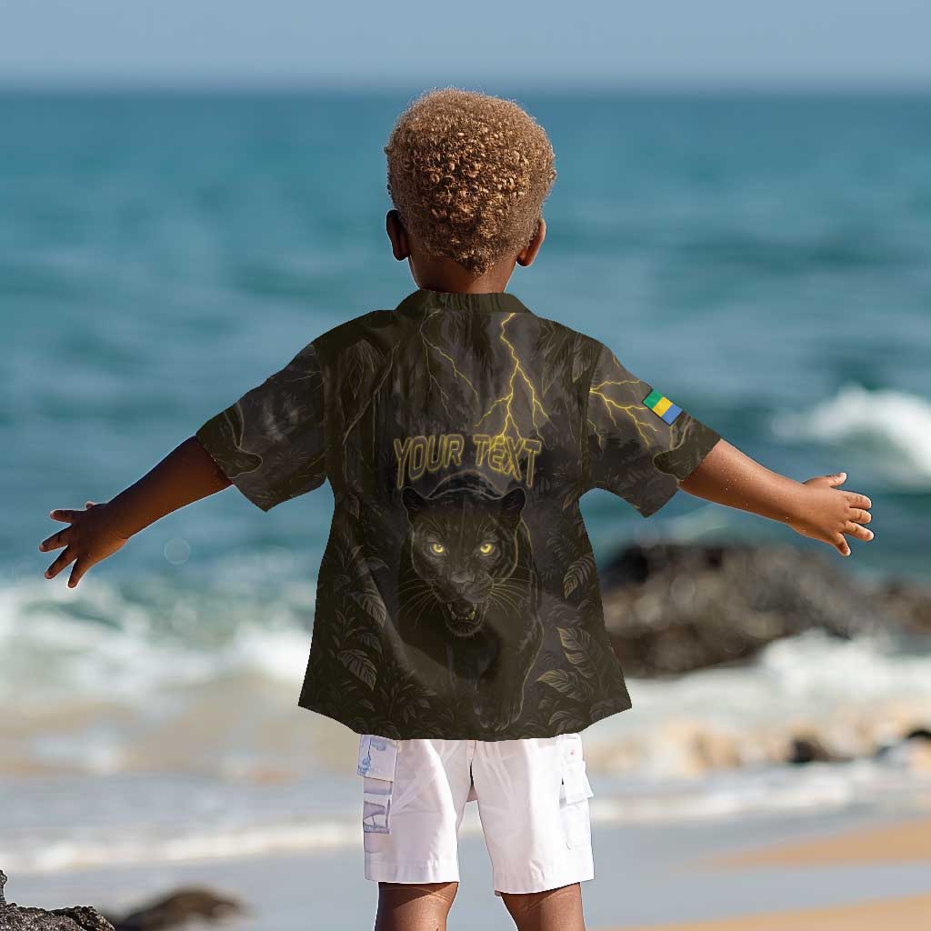 Custom Gabon Football Kid Hawaiian Shirt Black Panther Thunder - African Pride