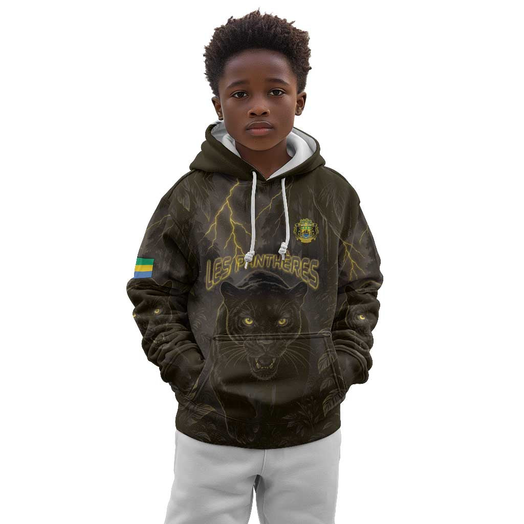 Custom Gabon Football Kid Hoodie Black Panther Thunder - African Pride