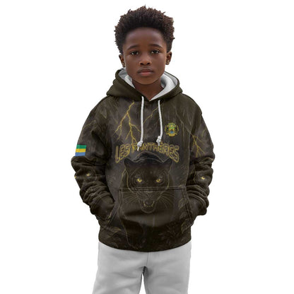 Custom Gabon Football Kid Hoodie Black Panther Thunder - African Pride