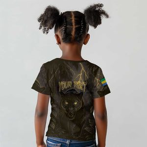 Custom Gabon Football Kid T shirt Black Panther Thunder - African Pride