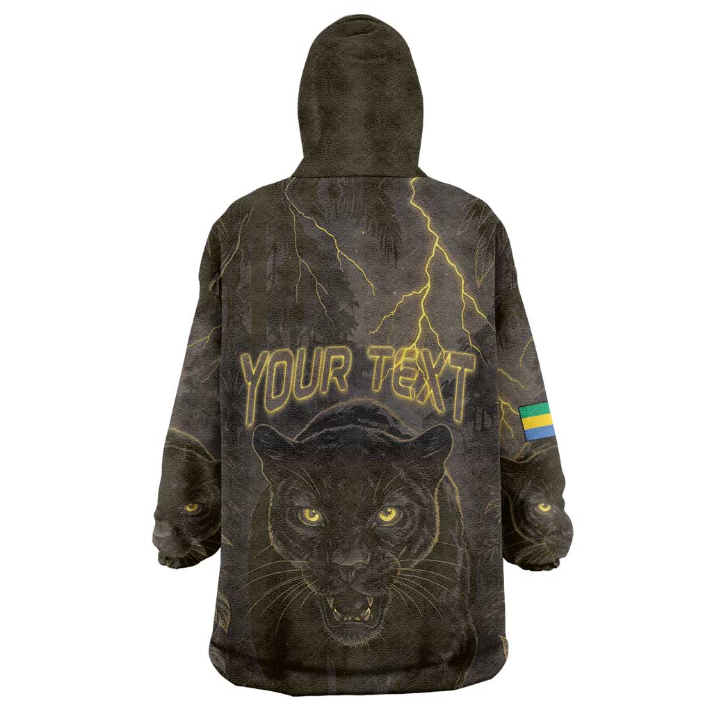 Custom Gabon Football Kid Wearable Blanket Hoodie Black Panther Thunder - African Pride