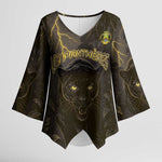 Custom Gabon Football Kimono Sleeve Blouse Black Panther Thunder - African Pride