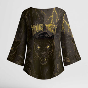 Custom Gabon Football Kimono Sleeve Blouse Black Panther Thunder - African Pride
