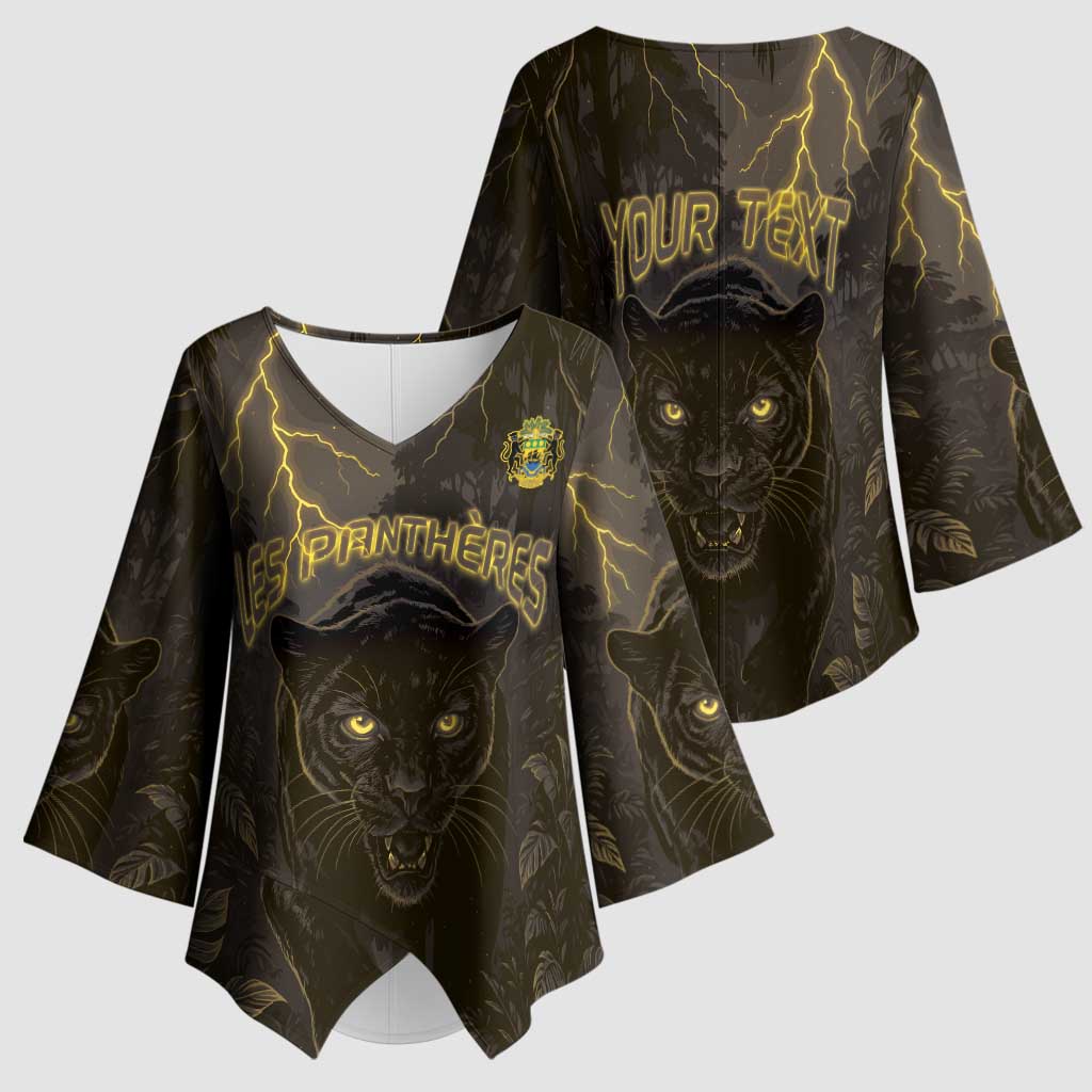 Custom Gabon Football Kimono Sleeve Blouse Black Panther Thunder - African Pride