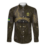 Custom Gabon Football Long Sleeve Button Shirt Black Panther Thunder - African Pride