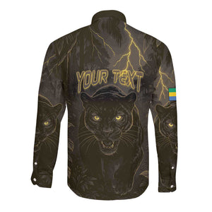 Custom Gabon Football Long Sleeve Button Shirt Black Panther Thunder - African Pride