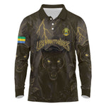 Custom Gabon Football Long Sleeve Polo Shirt Black Panther Thunder - African Pride