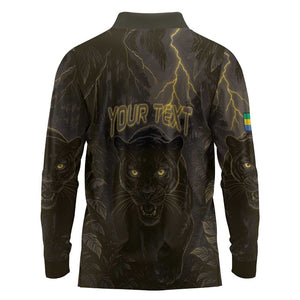 Custom Gabon Football Long Sleeve Polo Shirt Black Panther Thunder - African Pride