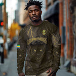 Custom Gabon Football Long Sleeve Shirt Black Panther Thunder - African Pride