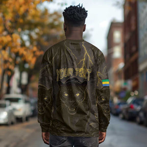 Custom Gabon Football Long Sleeve Shirt Black Panther Thunder - African Pride