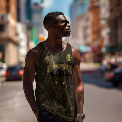 Custom Gabon Football Men Tank Top Black Panther Thunder - African Pride