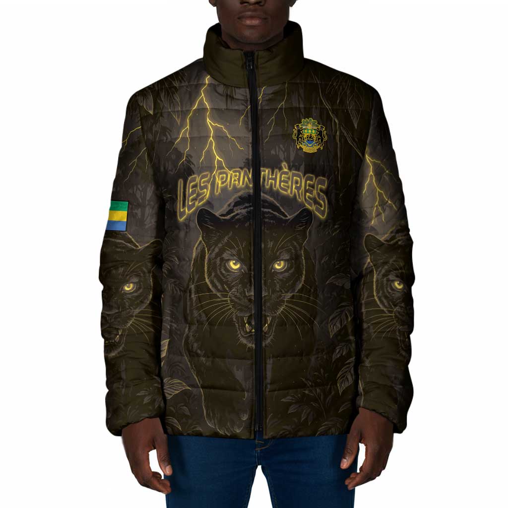 Custom Gabon Football Padded Jacket Black Panther Thunder - African Pride