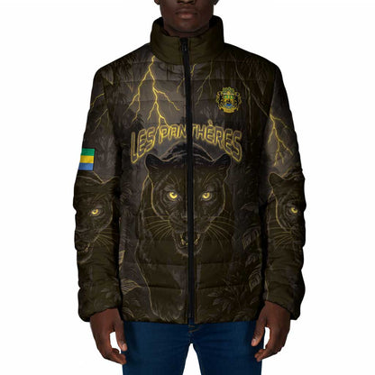 Custom Gabon Football Padded Jacket Black Panther Thunder - African Pride