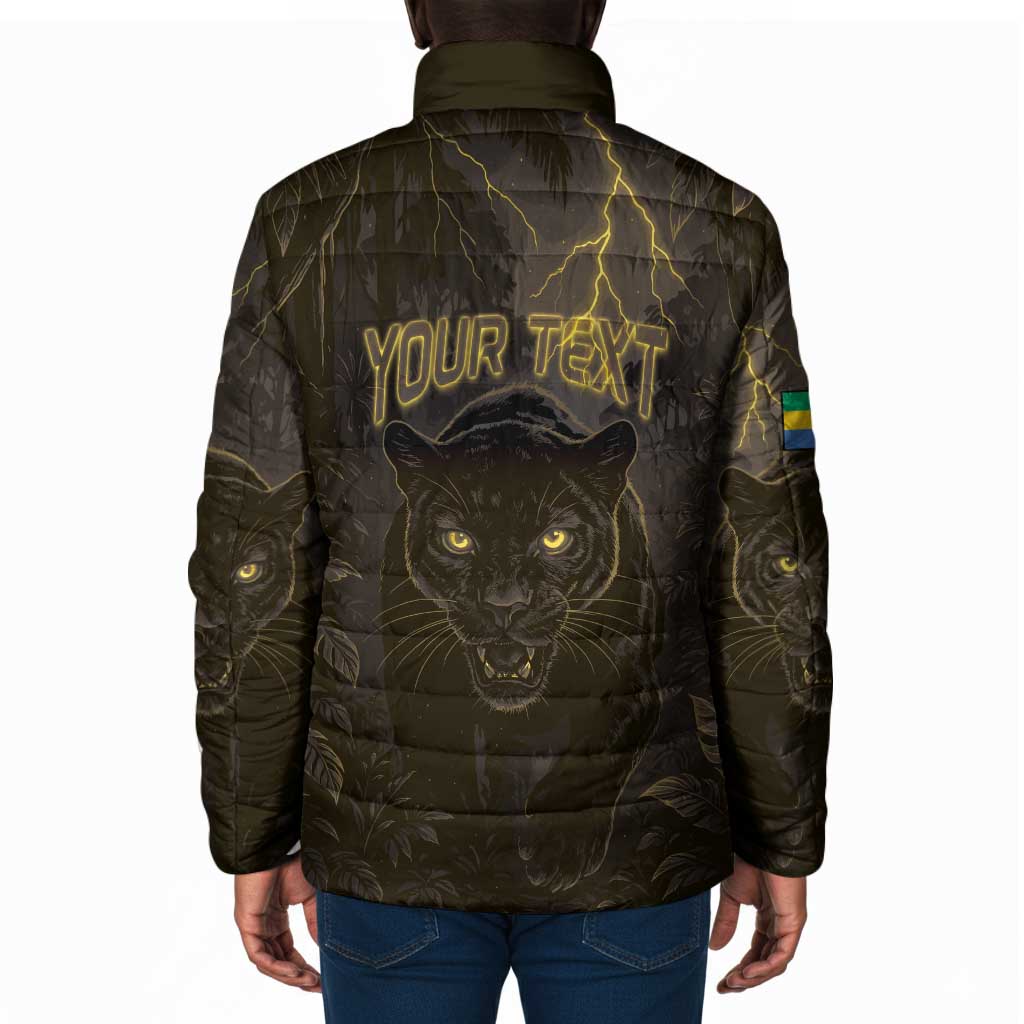 Custom Gabon Football Padded Jacket Black Panther Thunder - African Pride