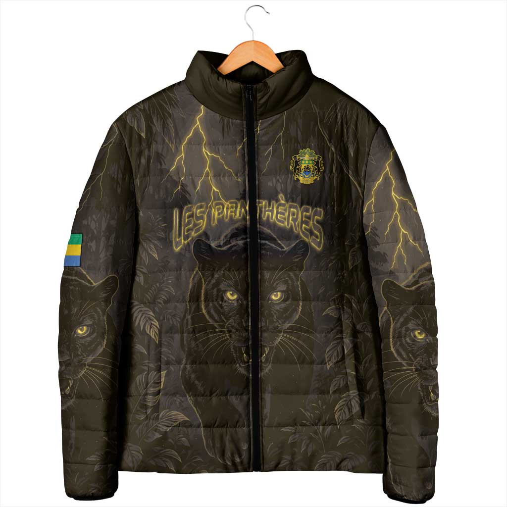 Custom Gabon Football Padded Jacket Black Panther Thunder - African Pride