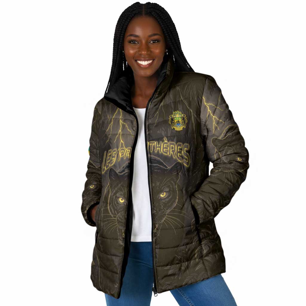 Custom Gabon Football Padded Jacket Black Panther Thunder - African Pride