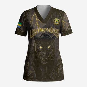 Custom Gabon Football Scrub Top Black Panther Thunder - African Pride