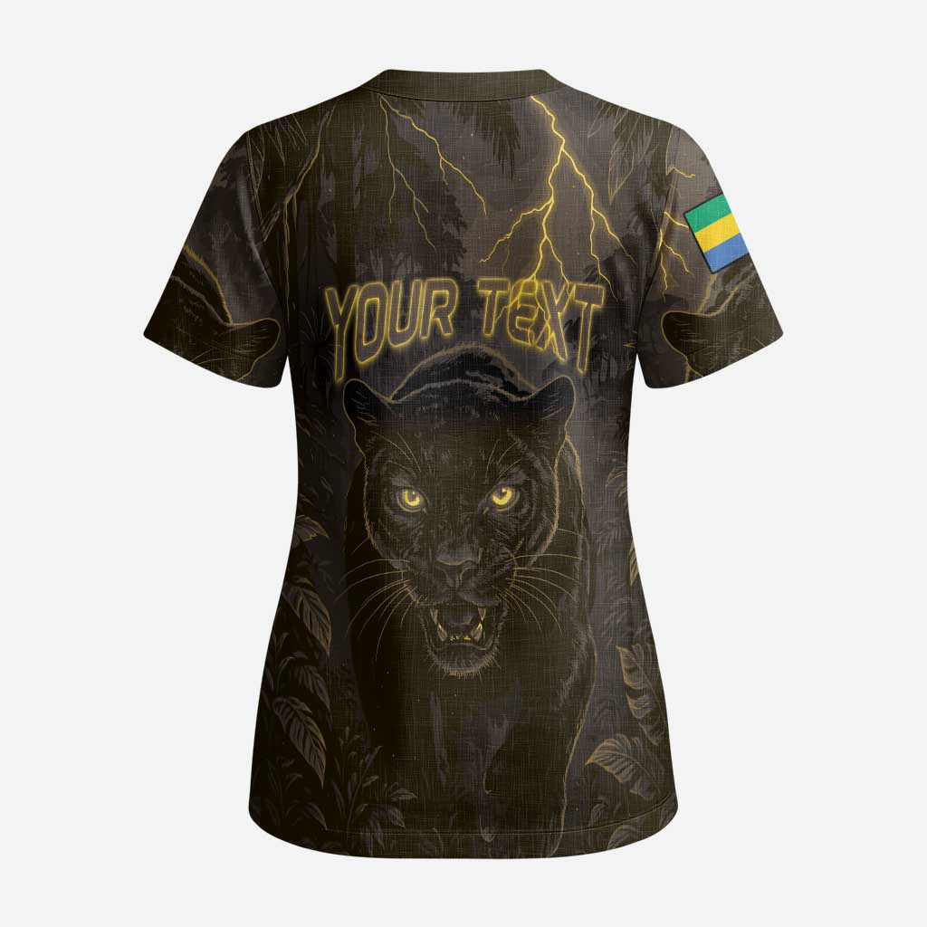Custom Gabon Football Scrub Top Black Panther Thunder - African Pride