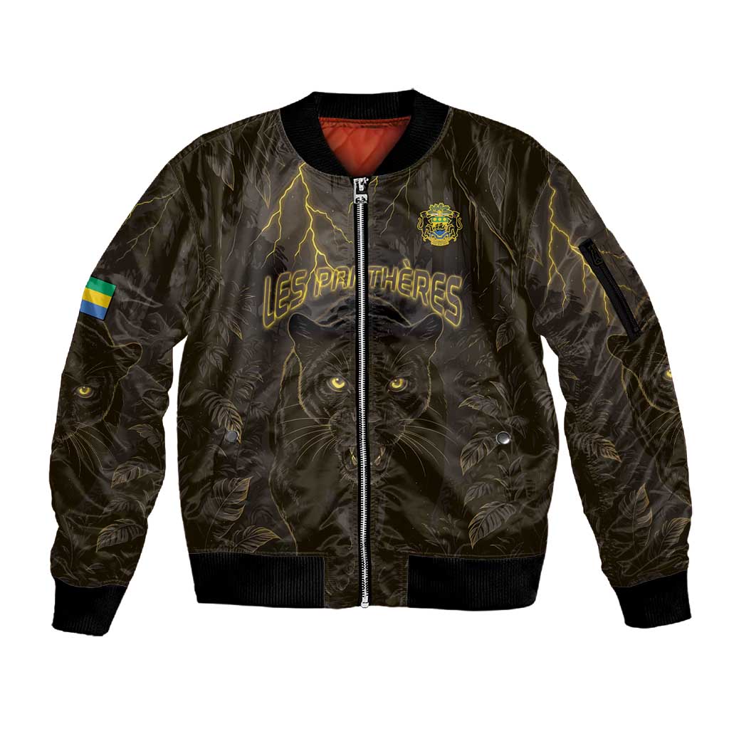 Custom Gabon Football Sleeve Zip Bomber Jacket Black Panther Thunder - African Pride