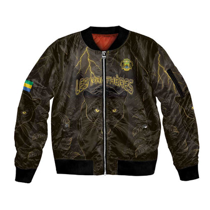 Custom Gabon Football Sleeve Zip Bomber Jacket Black Panther Thunder - African Pride