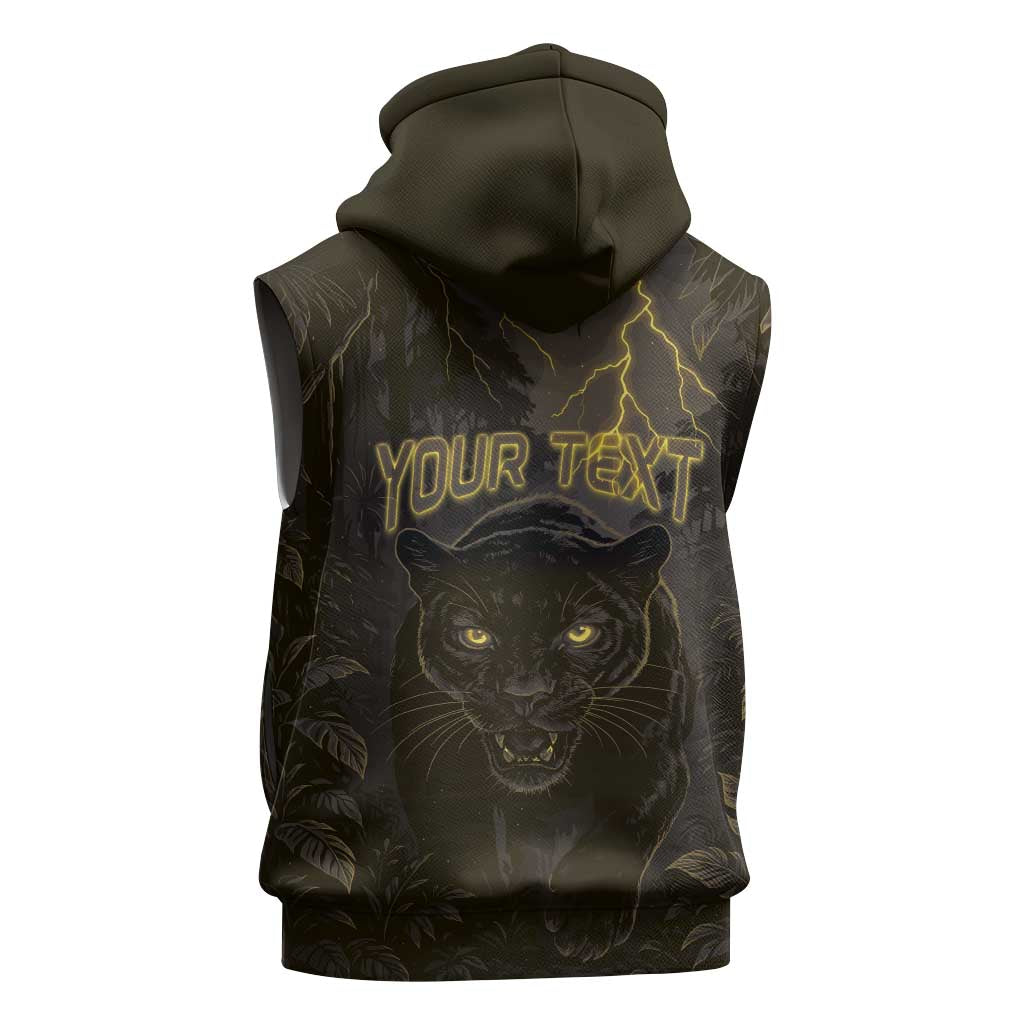 Custom Gabon Football Sleeveless Hoodie Black Panther Thunder - African Pride
