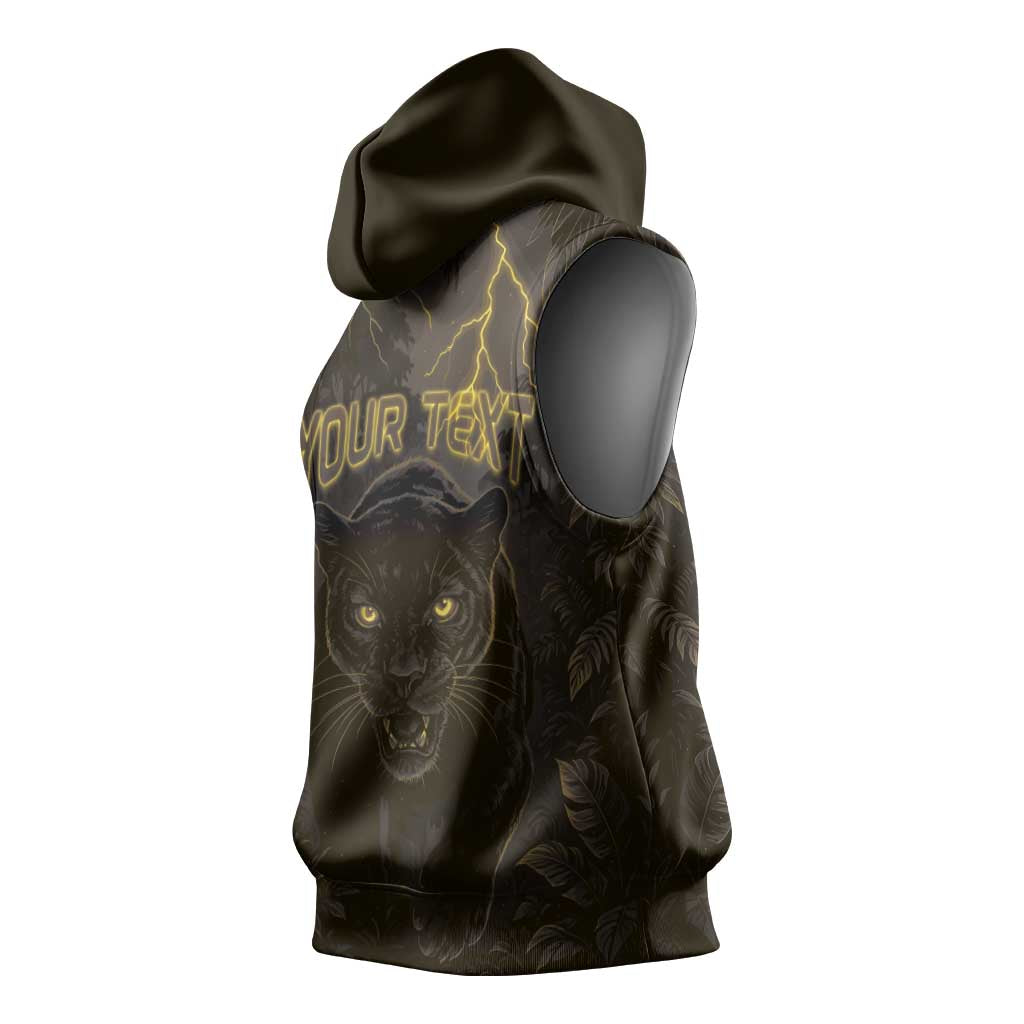 Custom Gabon Football Sleeveless Hoodie Black Panther Thunder - African Pride