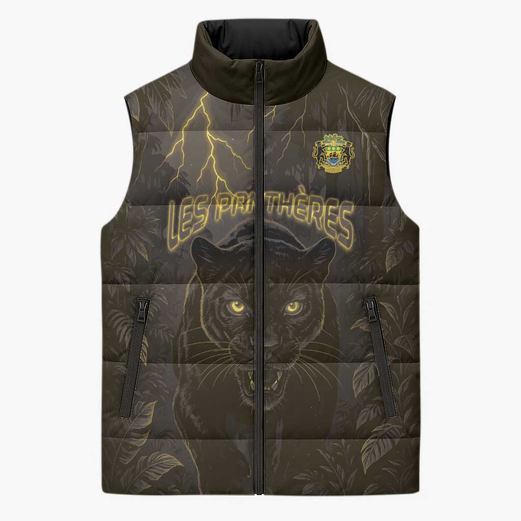 Custom Gabon Football Sleeveless Puffer Jacket Black Panther Thunder - African Pride