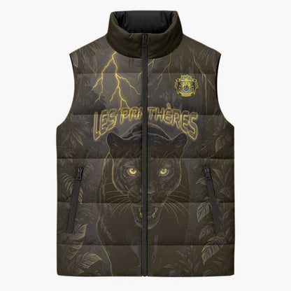 Custom Gabon Football Sleeveless Puffer Jacket Black Panther Thunder - African Pride