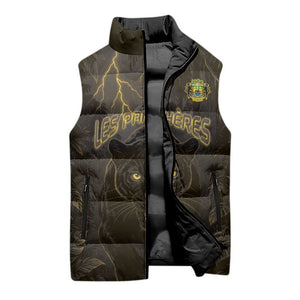 Custom Gabon Football Sleeveless Puffer Jacket Black Panther Thunder - African Pride