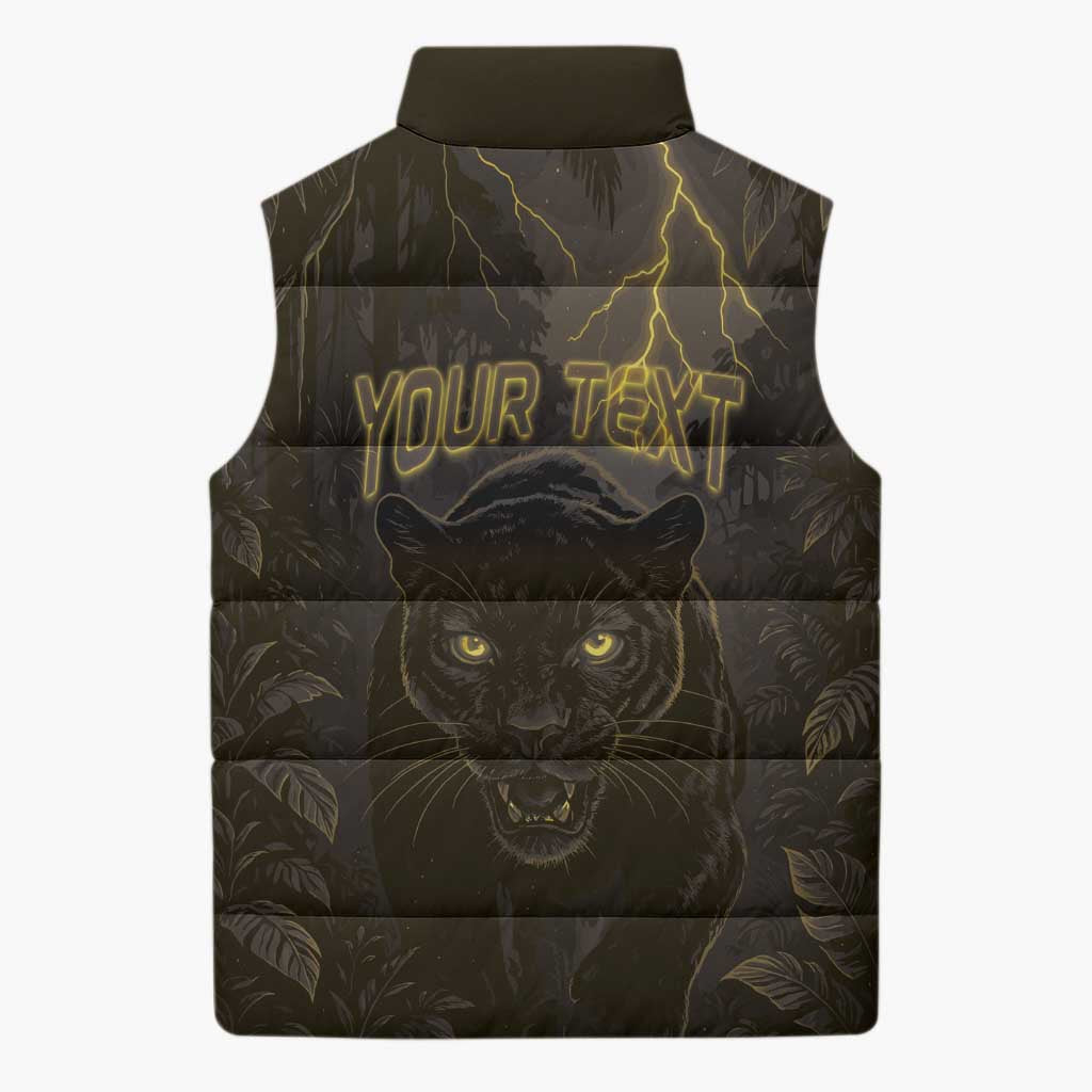 Custom Gabon Football Sleeveless Puffer Jacket Black Panther Thunder - African Pride