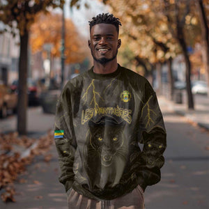Custom Gabon Football Sweatshirt Black Panther Thunder - African Pride