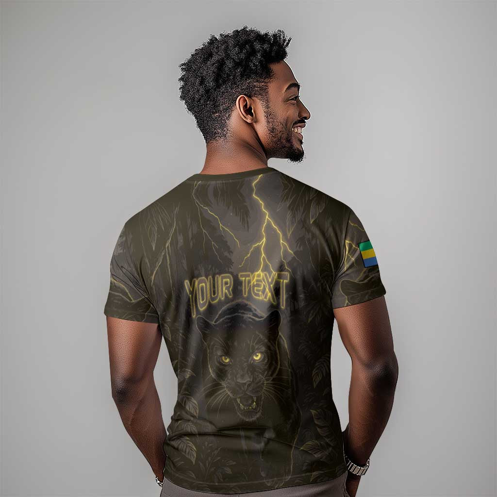 Custom Gabon Football T shirt Black Panther Thunder - African Pride