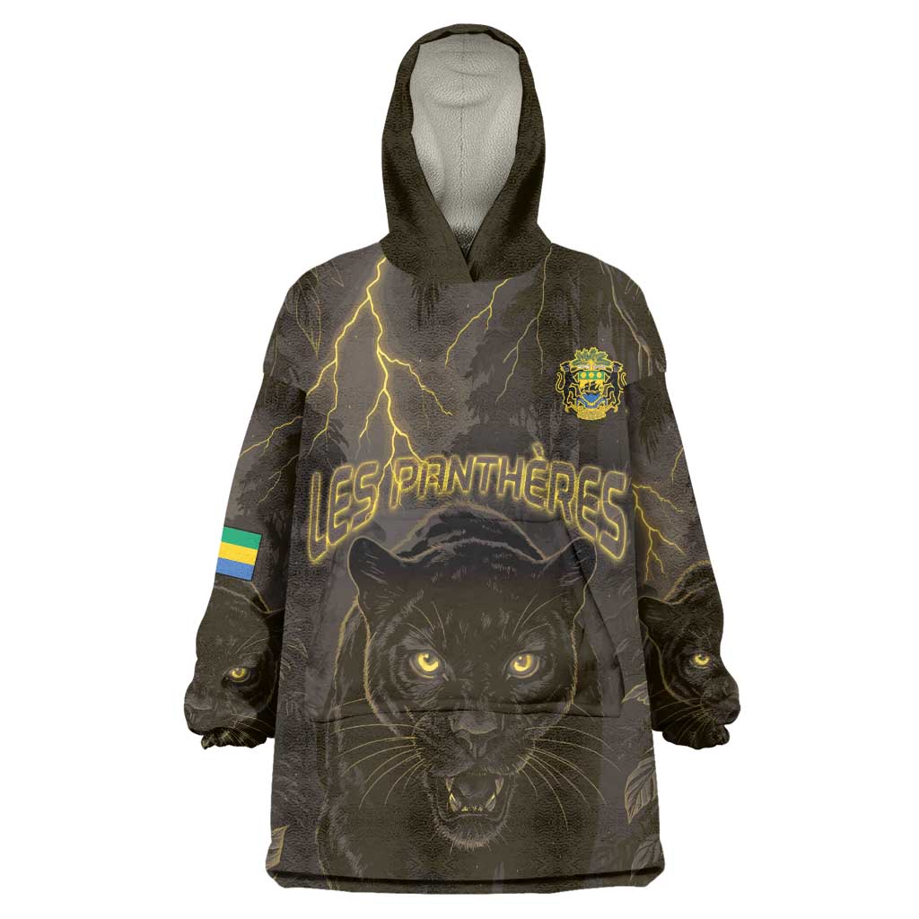 Custom Gabon Football Wearable Blanket Hoodie Black Panther Thunder - African Pride