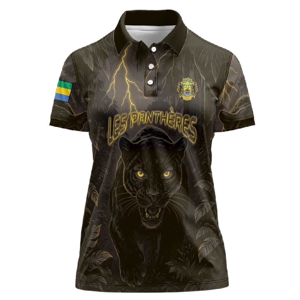 Custom Gabon Football Women Polo Shirt Black Panther Thunder - African Pride