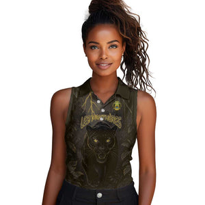 Custom Gabon Football Women Sleeveless Polo Shirt Black Panther Thunder - African Pride
