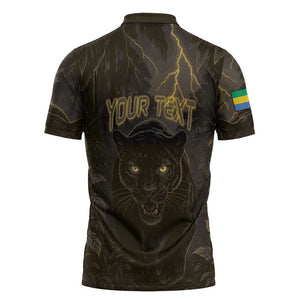 Custom Gabon Football Zipper Polo Shirt Black Panther Thunder - African Pride