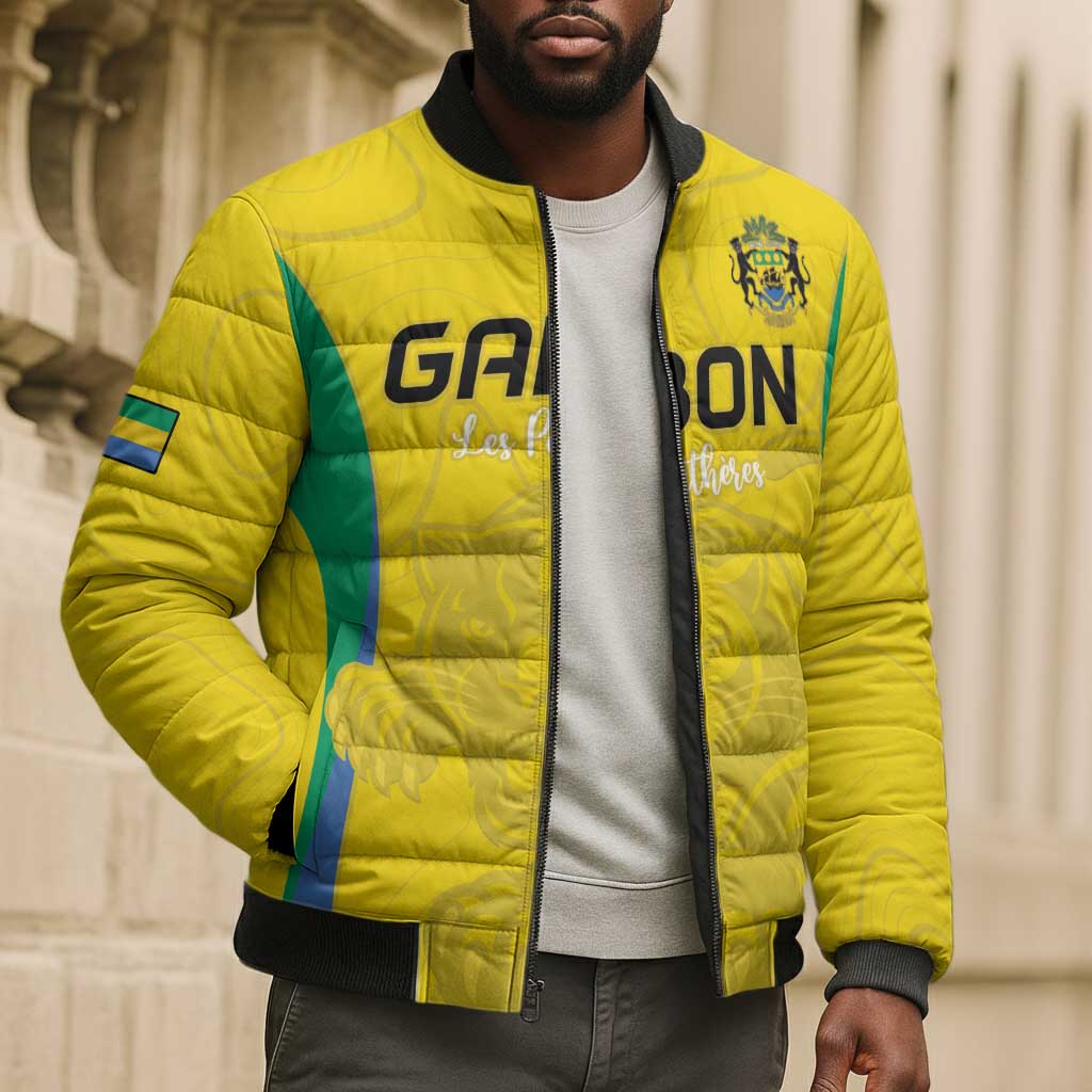 Custom Gabon Football Bomber Puffer Jacket Go Champions Les Pantheres - African Pride