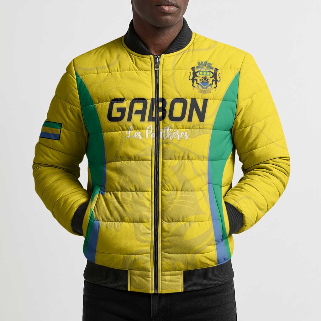 Custom Gabon Football Bomber Puffer Jacket Go Champions Les Pantheres - African Pride