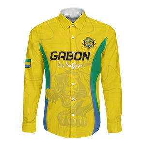 Custom Gabon Football Long Sleeve Button Shirt Go Champions Les Pantheres - African Pride