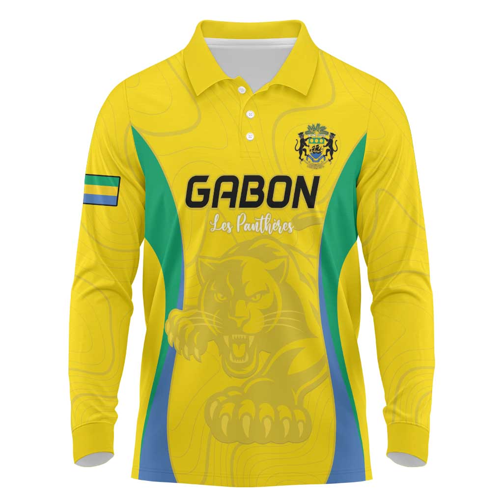 Custom Gabon Football Long Sleeve Polo Shirt Go Champions Les Pantheres - African Pride