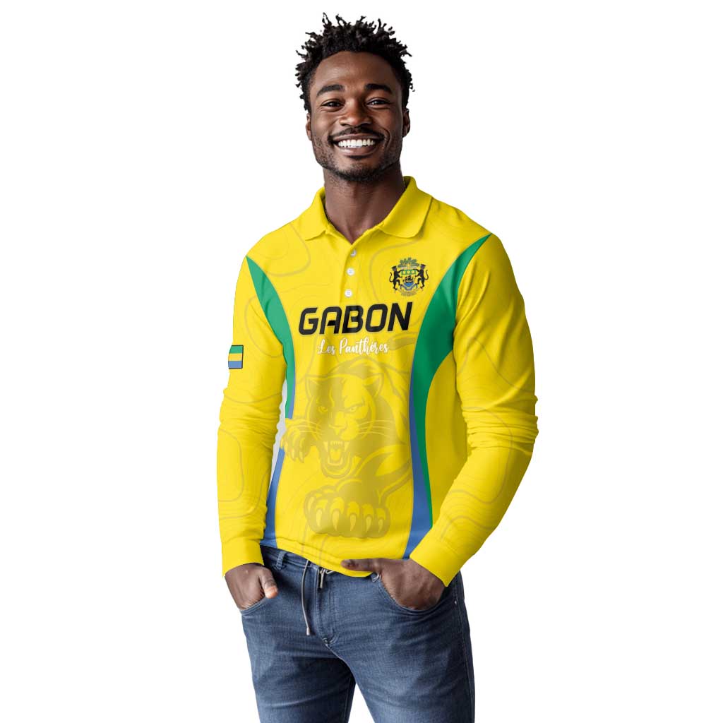 Custom Gabon Football Long Sleeve Polo Shirt Go Champions Les Pantheres - African Pride