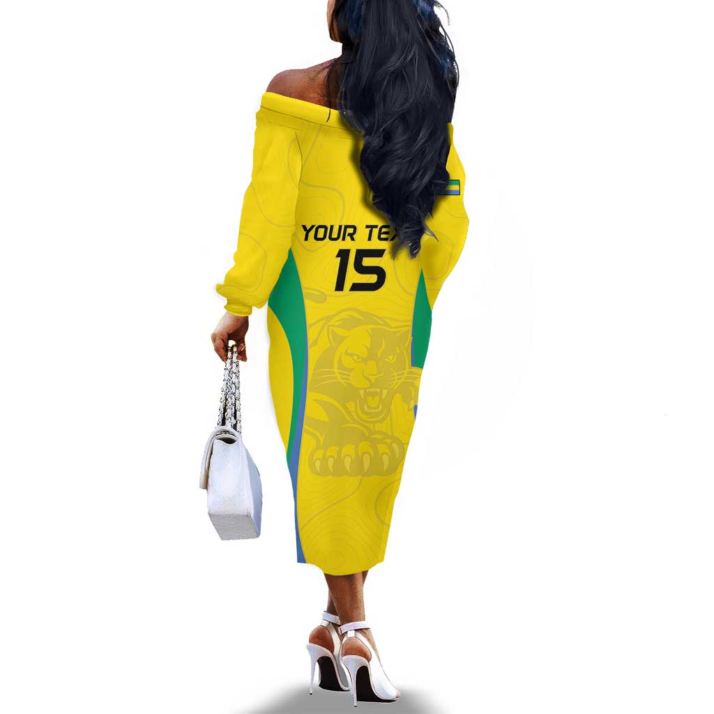 Custom Gabon Football Off The Shoulder Long Sleeve Dress Go Champions Les Pantheres - African Pride