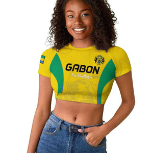 Custom Gabon Football Raglan Cropped T shirt Go Champions Les Pantheres - African Pride