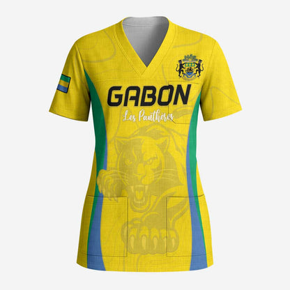 Custom Gabon Football Scrub Top Go Champions Les Pantheres - African Pride