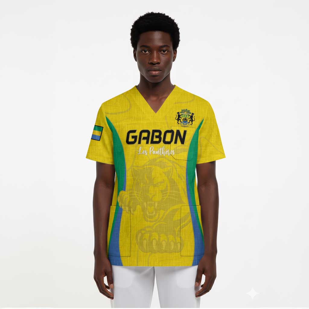Custom Gabon Football Scrub Top Go Champions Les Pantheres - African Pride