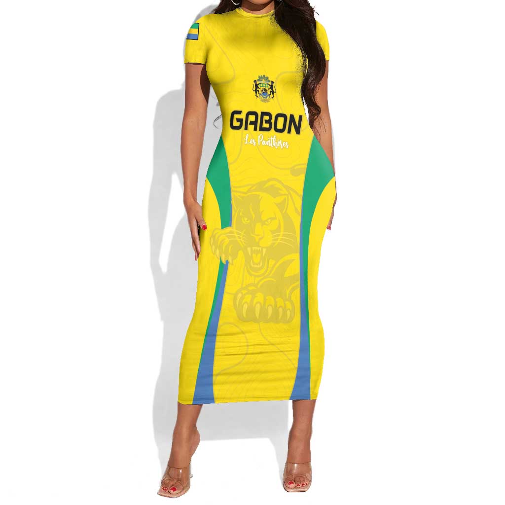 Custom Gabon Football Short Sleeve Bodycon Dress Go Champions Les Pantheres - African Pride