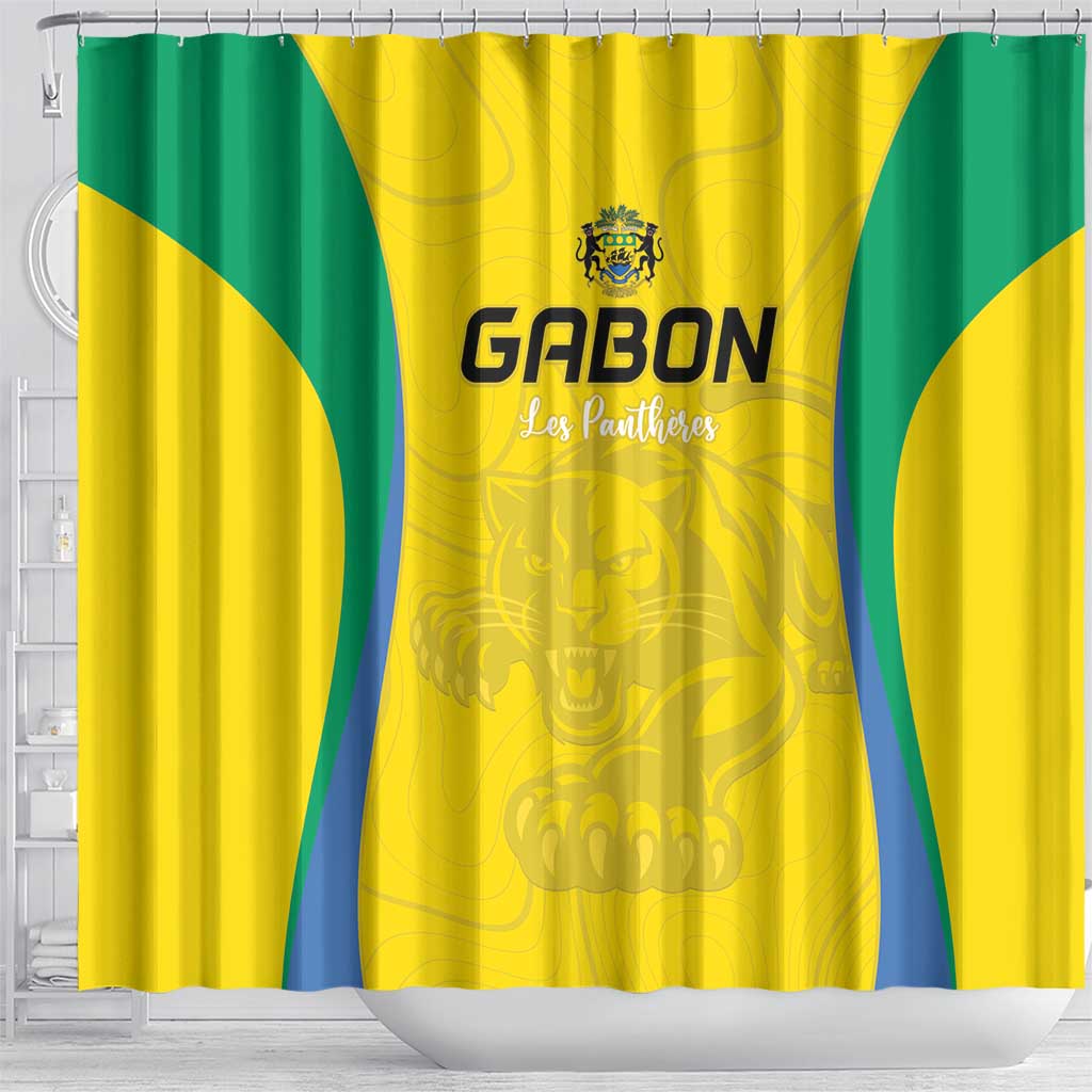 Gabon Football Shower Curtain Go Champions Les Pantheres - African Pride