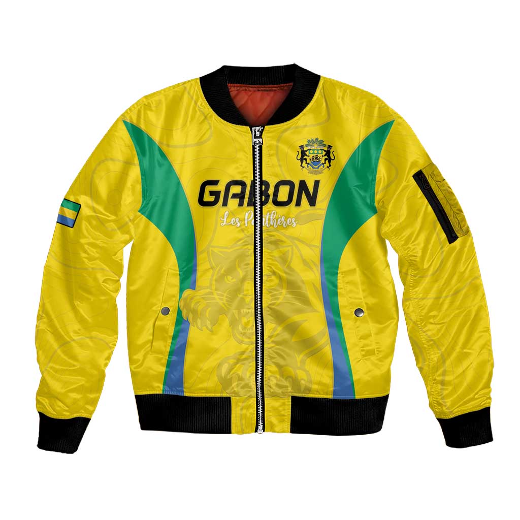 Custom Gabon Football Sleeve Zip Bomber Jacket Go Champions Les Pantheres - African Pride